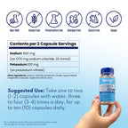 Vitassium Electrolyte Capsules, Electrolytes for The Management of POTS and High Sodium Diets (500mg Sodium - 100mg Potassium), Unflavored, 100 Salt Pills (Size 0)