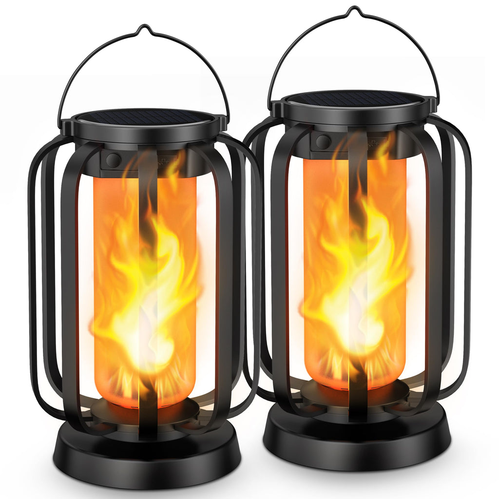 Hompavo Gen2 Solar Lanterns Outdoor Lights with Ultra-Real Flame, 2 Charging (USB/Solar) & 2 Modes - Waterproof Decorative Hanging/Table Lights for Pathway Yard Patio Garden Decor Gifts for Women, 2