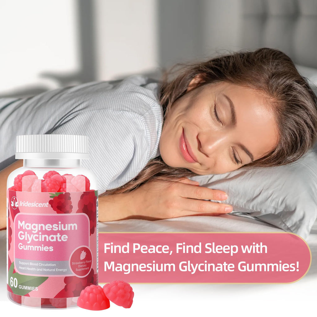 IRIDESICENT Magnesium Glycinate Gummies 400mg, Sugar Free Magnesium Supplement w/Ashwagandha, Zinc, Vegan Magnesium Glycinate Supplement for Adults - 120 Strawberry Gummies
