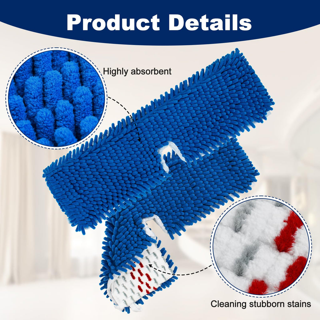 4 Pack Mop Replace Head for Ocedar Hardwood Floor'n More 3-Action Flip Mop,Mop Heads Replacements for Dry Wet Use,Chenille&Microfiber Double Sided Mop Refills,Reusable Mop Pad for Multi Surface Floor