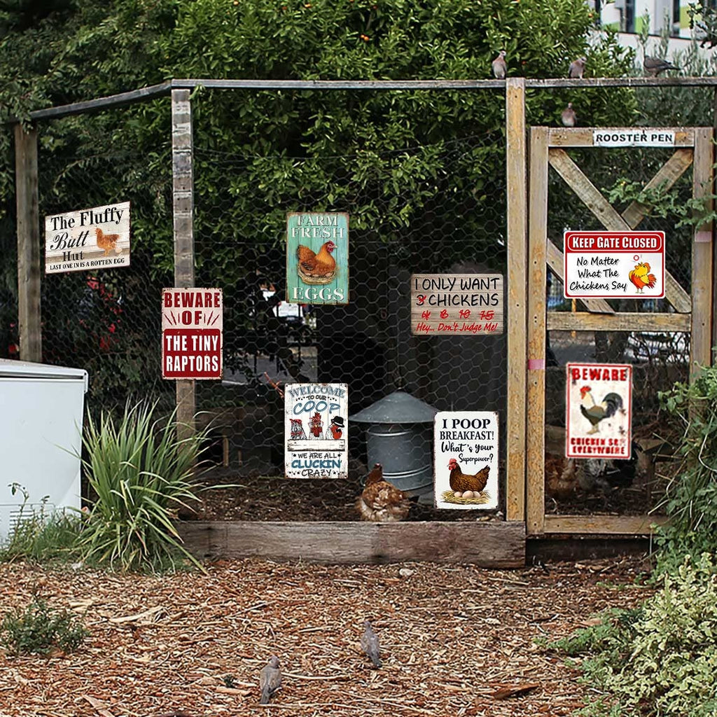 8 Pack Chicken Coop Accessories, Funny Chicken Coop Metal Signs Outdoor Decor Chickens Farm Personalized Tin Sign Chicken Gifts For Lovers House Decor 8×12 Inch