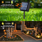 YEGUO Solar Halloween Lights, 2 Packs Each 33ft 100 LED String Lights Outdoor Waterproof, 8 Modes Fairy Lights in Clear Thin Tube for Camping Fence Patio Garden Trampoline Deck(Orange)