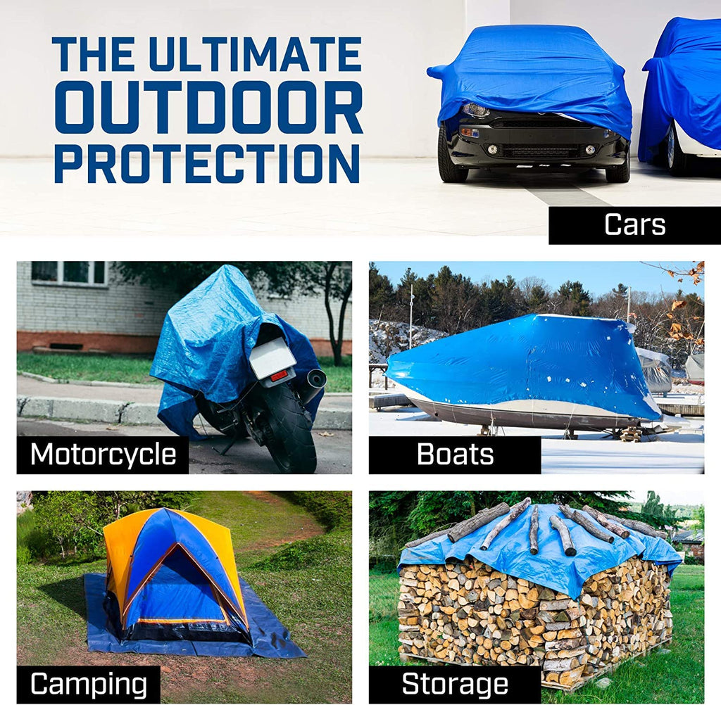 Grizzly Tarps by B-Air 20' x 30' Large Multi-Purpose Waterproof Heavy Duty Poly Tarp with Grommets Every 36", 8x8 Weave, 5 Mil Thick, for Home, Boats, Cars, Camping, Protective Cover, Blue