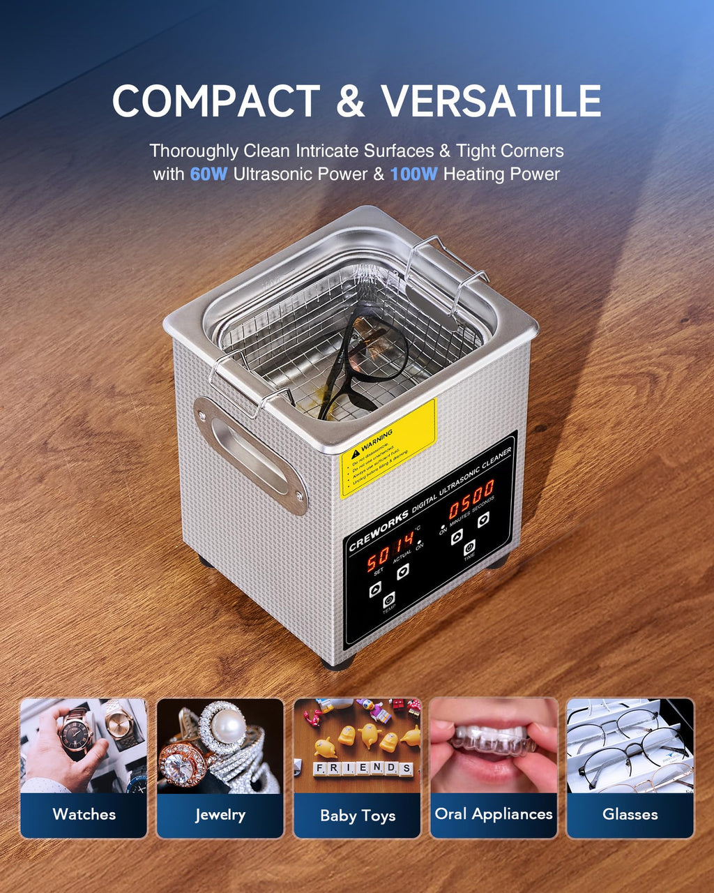 CREWORKS 2L Jewelry Cleaning Machine - 40kHz Digital Sonic Cleaner
