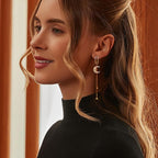 Sylph Star Earrings - Chic Dangly Earrings for Women, Moon Earrings, Star Jewelry, Celestial Earrings, Stylish Drop & Dangle Earrings, Gold Plated, Zircon