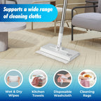 CleanMattix - FlexiClamp Sweep & Mop Kit - Compatible with Swiffer Pads, Durable Cleaning Tool for Hardwood, Tile, Marble & Laminate Floors, Home, Kitchen Cleaning Essentials. (Include 10 Dry Cloths)