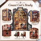 Cutefun Book Nook Kit - DIY Miniature House Kit for Bookshelf Decor, Book Nook Kits for Adults & Beginners, 3D Wooden Puzzle Dollhouse, Ideal Gift for Family and Friends (Count Cat's Study)