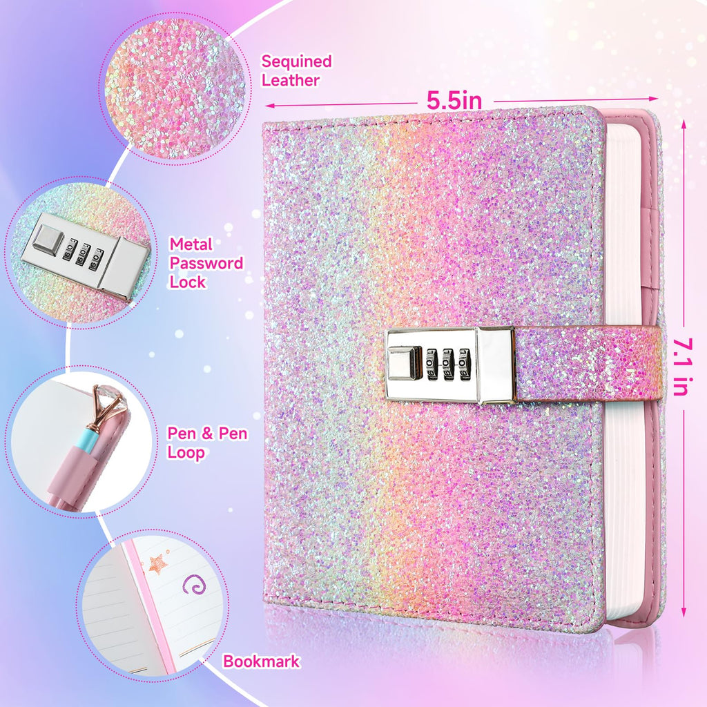 JIALILI Diary with Lock for Girls, Password Locked Journals for Teen Girls, Secret Diary Gifts for 9 10 11 12 Year Old Girls, Kids Journals Set for Ages 8-12 Teenage