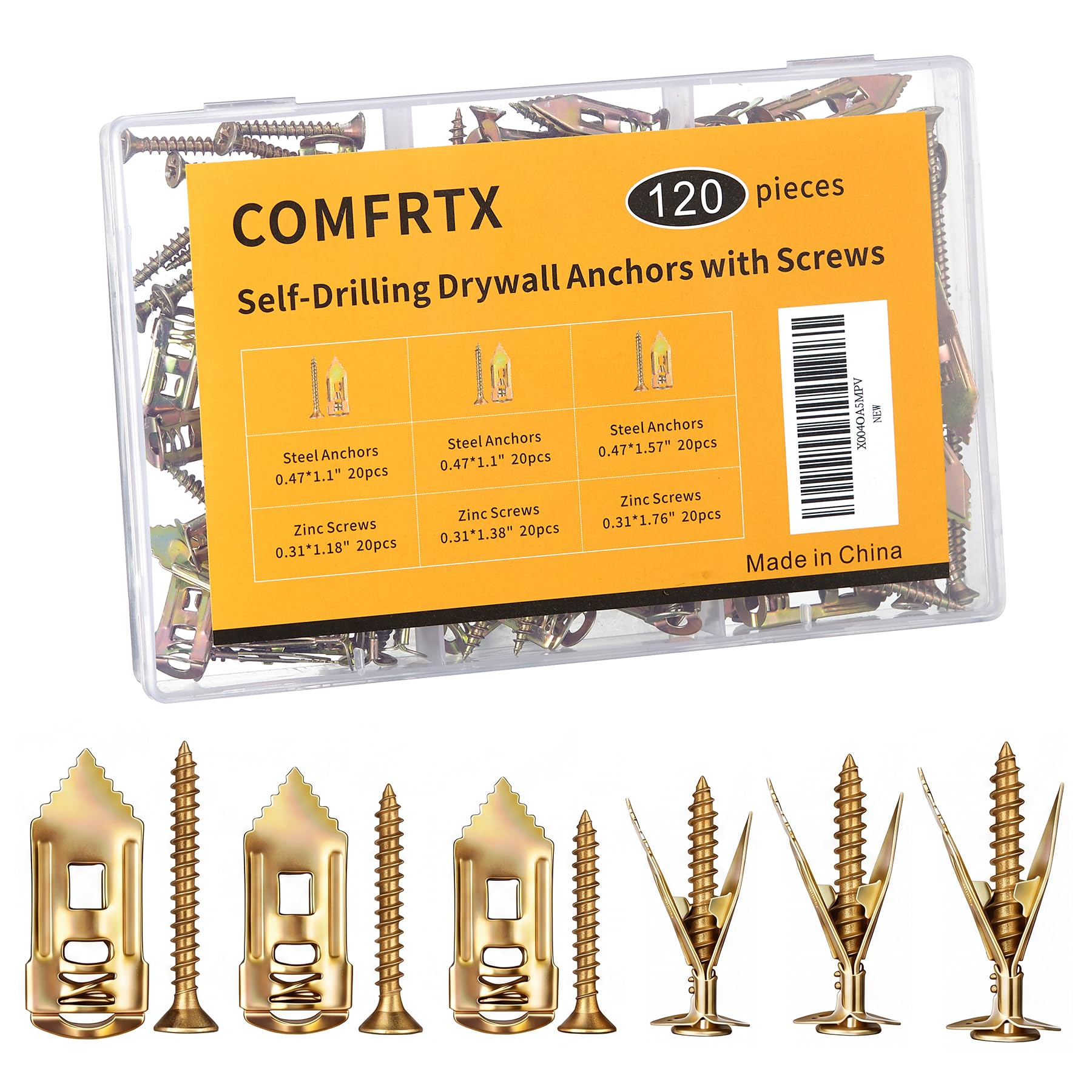COMFRTX 3 Sizes Self Drilling Drywall Anchors Kit with Screws Heavy Duty
