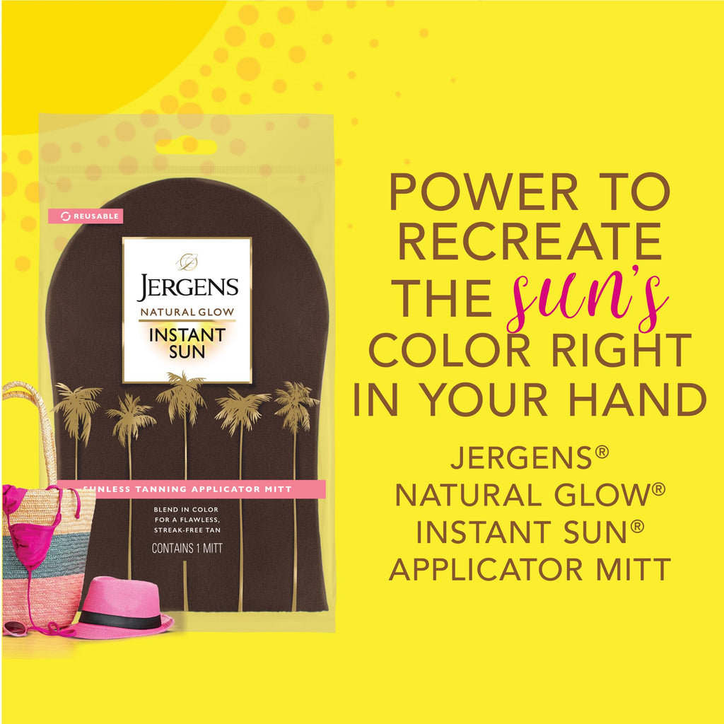 Jergens Natural Glow Instant Sun Self Tanner Mousse Bundle, Deep Bronze, Sunless Tanning, 6 Oz Bottle and Application Mitt