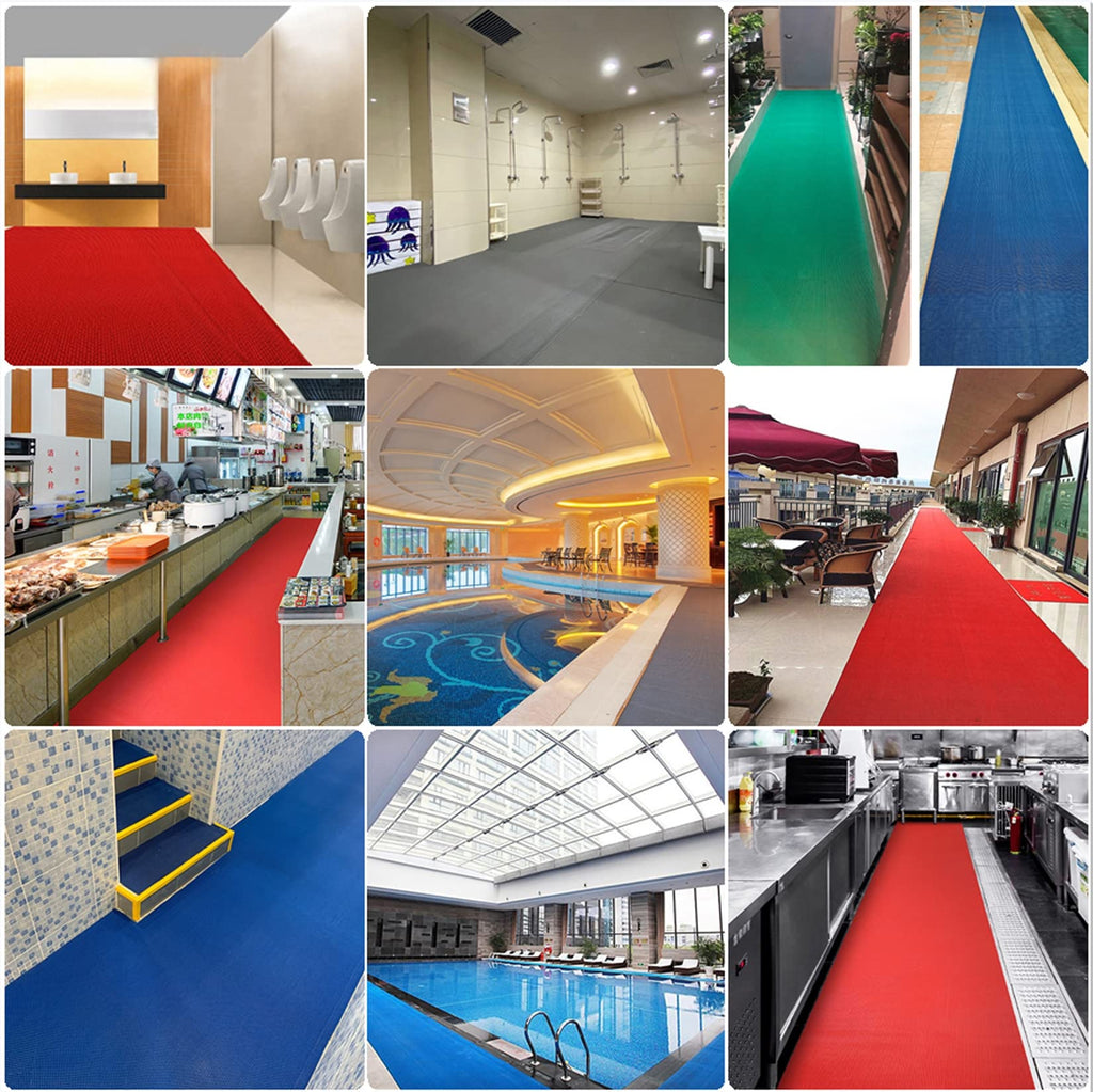 Drainage Non Slip Mats 3'x10' Heavy Duty Commercial Floor Mat Mesh Hollow Door Mat Roll for Swimming Pool Bathroom Kitchen Garage Indoor Outdoor Wet Area,Blue,0.9×3M/3×10FT