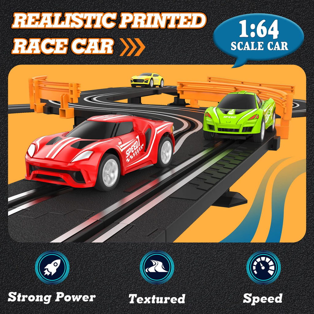 Slot Car Race Track Sets with 4 High-Speed Racing Car, Battery or Electric Race Car Track for Boys and Kids, Dual Racing Game Lap Counter Circular Overpass Track, Gifts Toys for Boys Kids Age 6 7 8-12