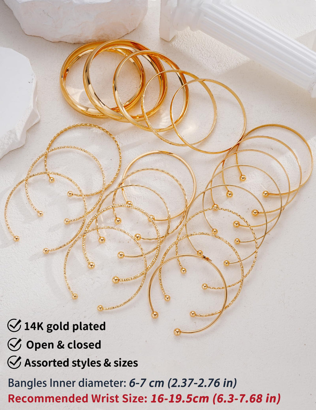 ÌF ME Gold Bangle Bracelets for Women, 19Pcs Multi Stackable Textured Bangles Set, Statement 14K Gold Plated Chunky Star Bracelet Stack Boho Jewelry Gifts