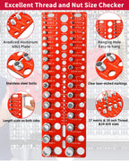 Manalete Thread Checker, 55 Nut and Bolt Thread Checker, Screw Size and Thread Identifier Gauge with 19 Standard & 17 Metric &19 Drill Bit Gauges, Bolt Size Finder for Quickly Identify Thread Sizes