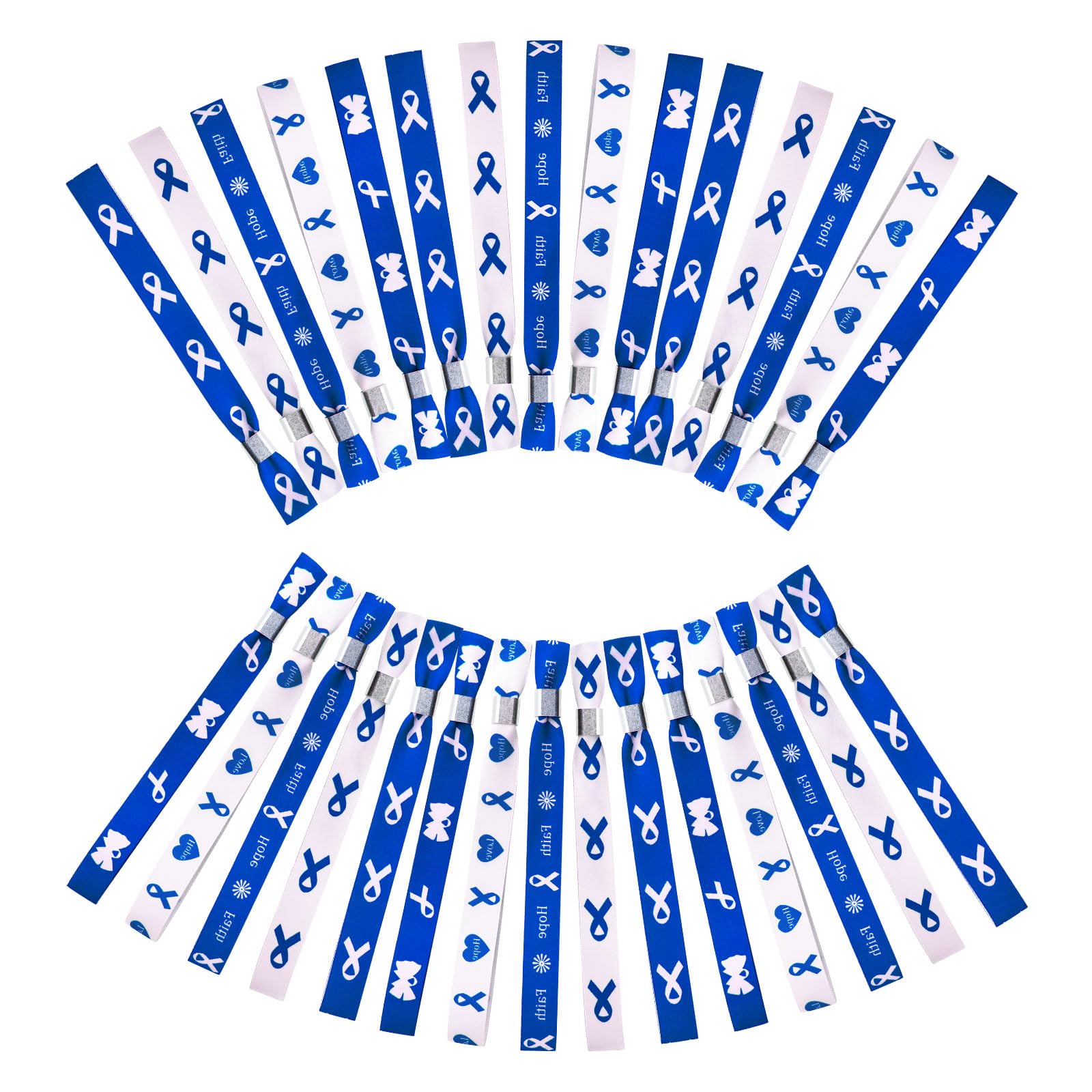 WANDIC Blue Ribbon Bracelets, 30 Pcs 5 Styles Colon Cancer Awareness Wristbands Adjustable Polyester Wrist Bands Wrist Strap for Public Event, 6.89 * 0.59in, Polyester, no Gemstone