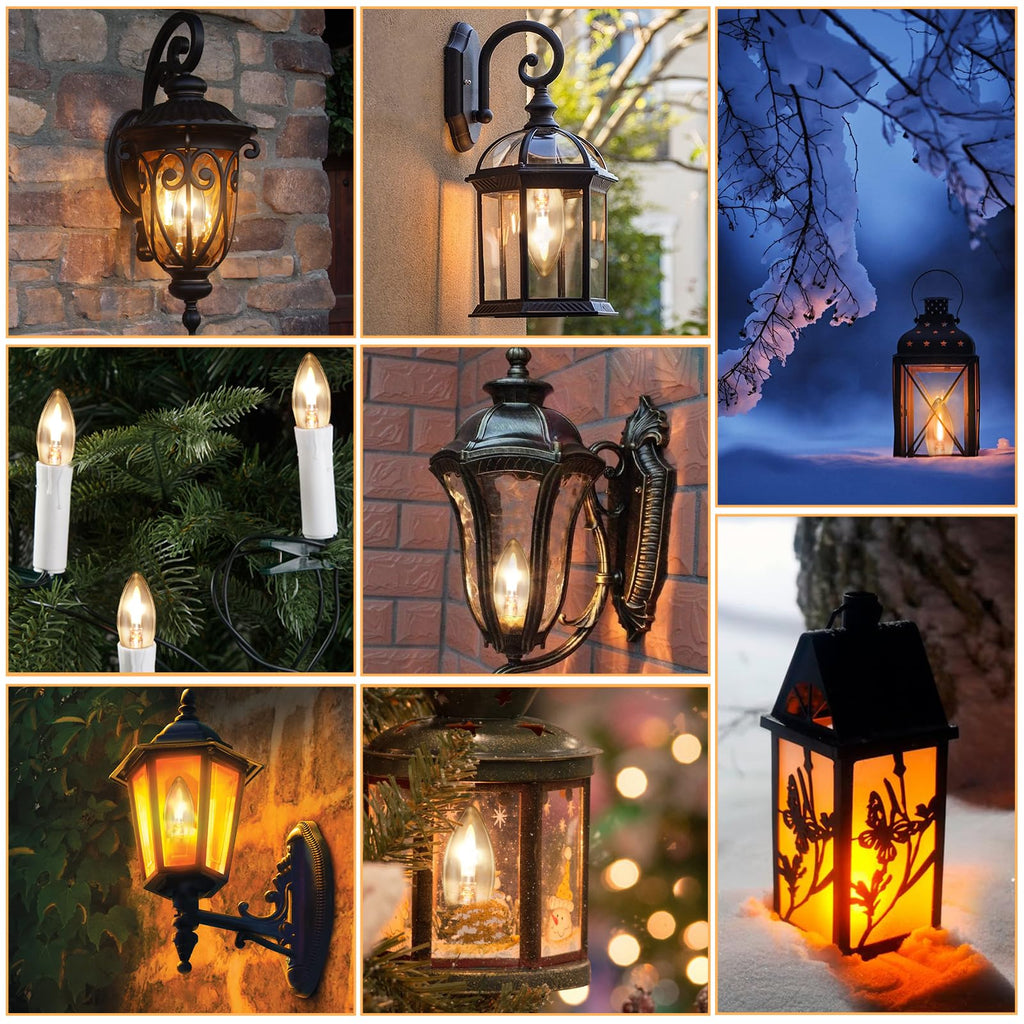 HEWA-Tech E12 Base (Miniature Screw) C35 Flame Tip Flicker Bulbs - Crystal Clear Candle Light with Orange Glow Effect for Halloween， E12 Non-Dimmable Chandelier Replacement Bulbs, 6-Pack