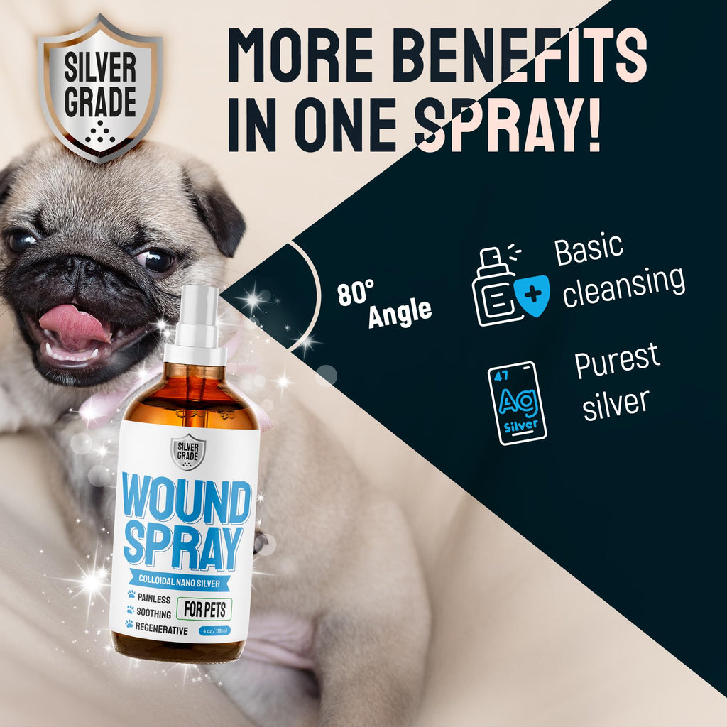 SILVER GRADE Wound Spray for Pets – Colloidal Silver Wound Care for Dogs & Cats – Helps with Skin Irritation, Hot Spots, Rashes, Scratching, Itch, Bites & Burns – Use a Dog Cone – 4 oz