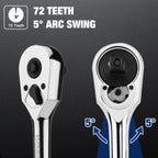WORKPRO 1/2-Inch Drive Ratchet, Quick-Release Reversible Ratchet Wrench, 72-Tooth Handle, Chrome Alloy Made, Cr-Mo Head, Full Polished