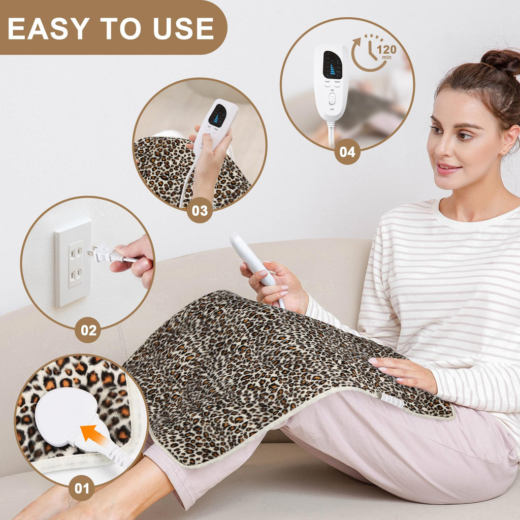 Deepsoon Heating Pad,Electric Heating Pads for Back,Neck,Moist Heating Pad for Abdomen Shoulder Knee Legs,Dry/Moist Heat&Auto Shut Off,Mother's Day Birthday for Men and Women,Leopard Print,24x20 Inch