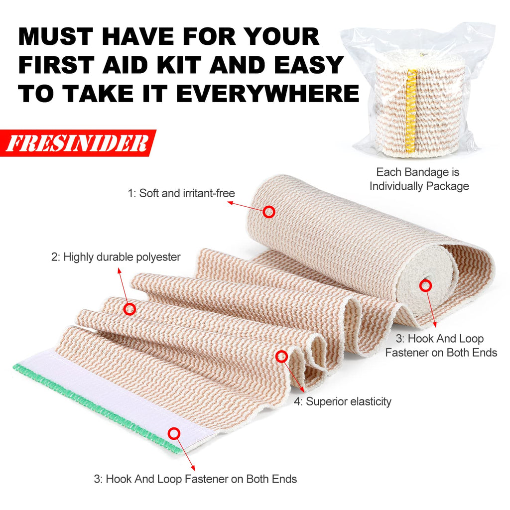 FRESINIDER Premium Elastic Bandage Wrap, 6 Pack (2x2, 2x4, 2x6) Cotton Compression Bandage with Touch Closure at Both Ends, Support & First Aid, Medical, and Injury Recovery