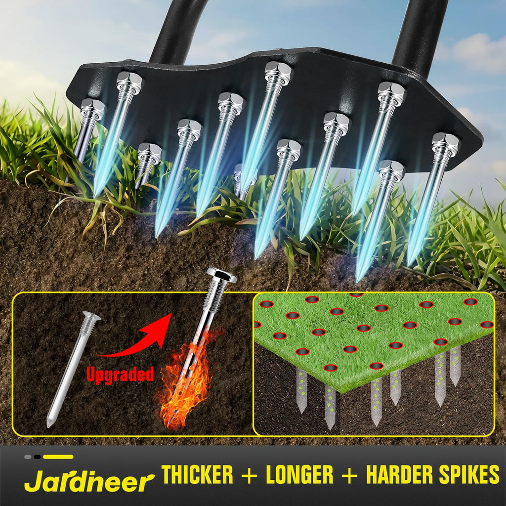 Jardineer Lawn Aerator Spike Tool, 36" Manual Yard Aeration Tool with 12 Thickened Steel Spikes, Pre-Assembled Grass Aerator for Soil Loosening & Yard Aeration in Lawn, Yard and Garden
