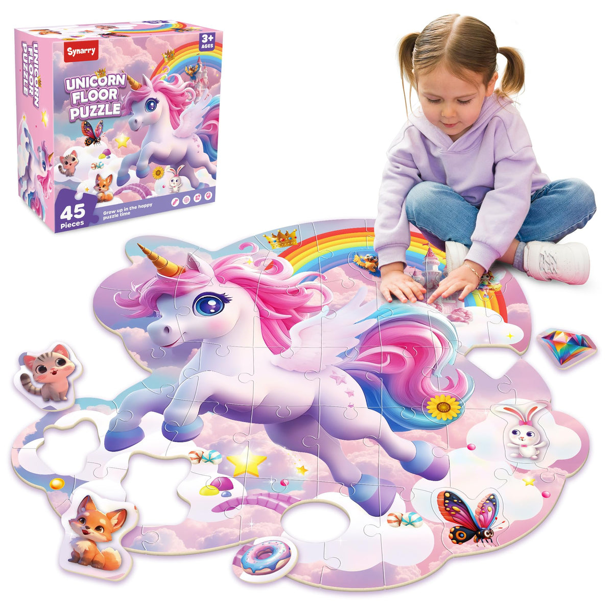 SYNARRY Unicorn Floor Puzzle for Kids Ages 4-6, Large 45-Piece