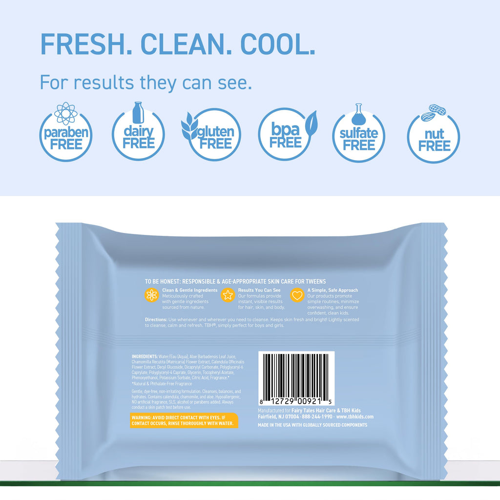 TBH Kids Gentle Face Wipes – Daily Cleansing & Hydrating Wipes for Preteens & Teens – Soothing Chamomile & Calendula – Sulfate & Paraben-Free – 30 Count (Pack of 2)