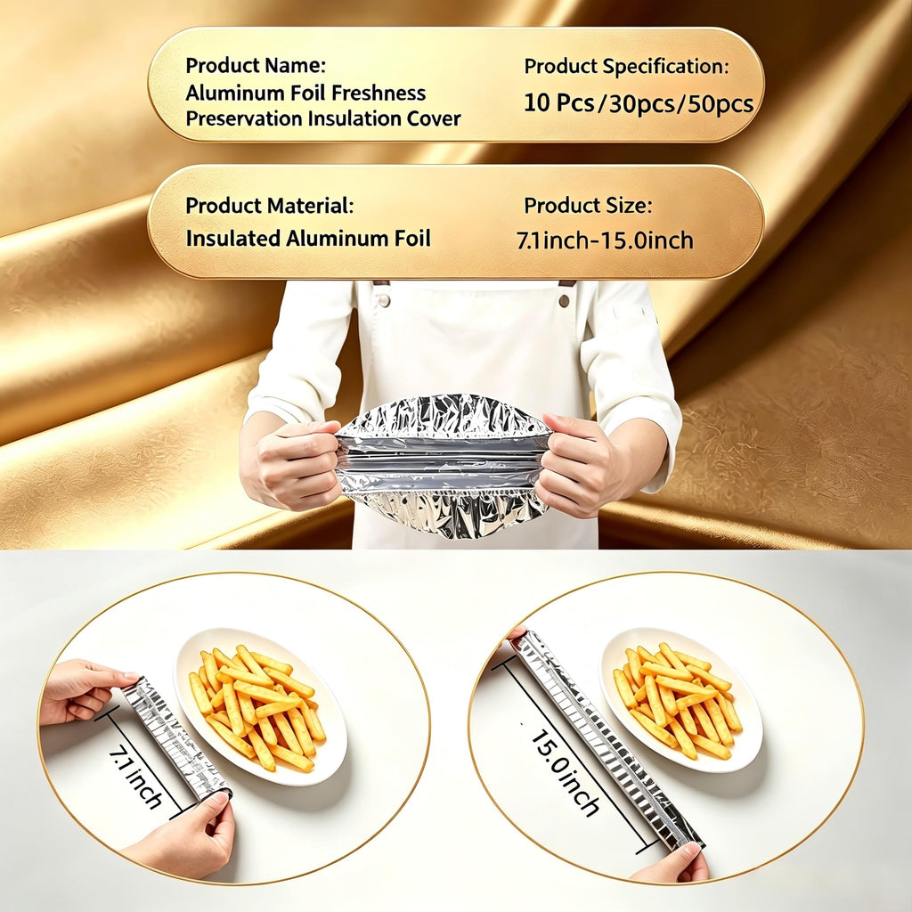 Aluminum Foil Elastic Food Cover, New Reusable Fresh Keeping Food Cover for Kitchen, Parties & Picnics, Heat Retaining Food Storage Covers for Bowls, Plates, Pots & Containers (50 Pcs)