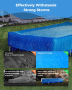 Reinmoson Rectangle Pool Covers for Above Ground Pools Fits 12’ x 7’ to 15’ x 8’ Pools, Rectangular Inflatable Pool Cover with Elastic Edge & Integrated Drawstring for Bestway/Intex/Coleman Pool