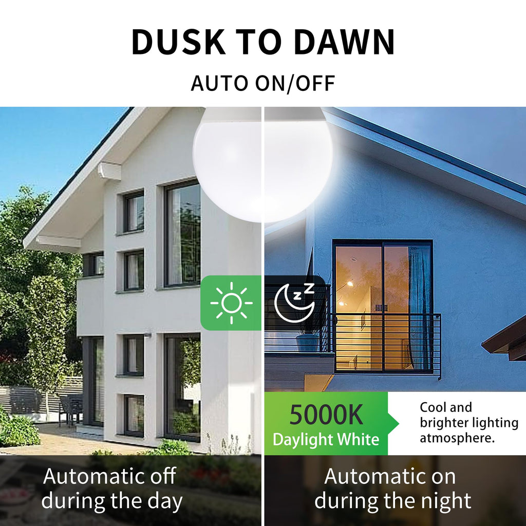 Qualilux Dusk to Dawn Light Bulbs, Auto On/Off Light Sensing LED Bulbs Outdoor, Daylight, Dimmable, 12W 1000LM 75W Equivalent, HQ-H029