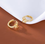 Reffeer Solid 925 Sterling Silver CZ Bow Hoop Earrings Ribbon for Women Teen Girls Bowknot Hoop Earrings Huggie (B-18K Gold)