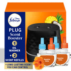 Febreze Plug Scent Booster Starter Kit, Black, Oil Diffuser, Air Freshener Plug in, Continuous Scent Device + 2 Hawaiian Aloha Refill