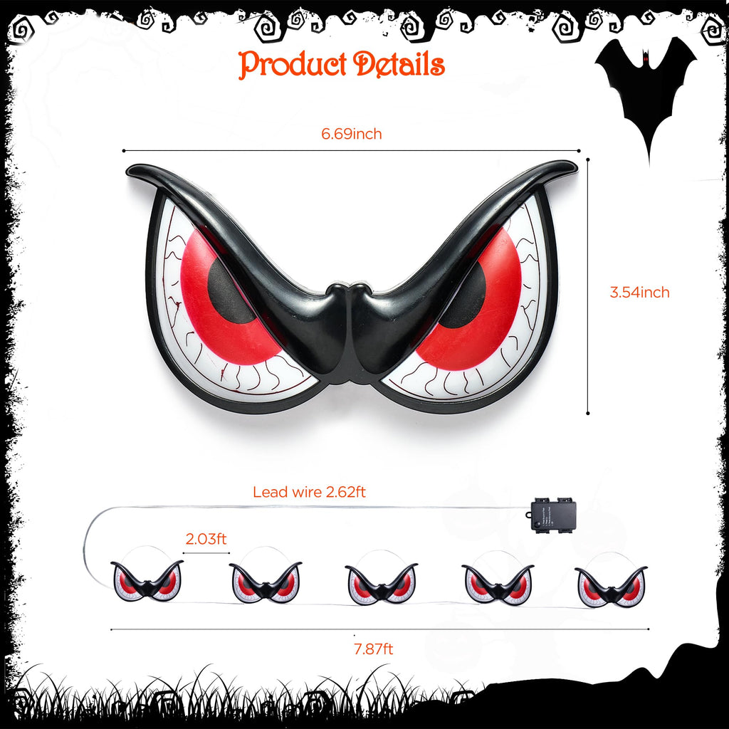 WBao Halloween Decorations Outdoor Flashing Spooky Halloween Eyes Lights, Realistic Glowing Eyes with 3 Light Modes & Timer, Waterproof Battery Operated Eyes for Windows, Trees, Graveyard Decor, 5Pack
