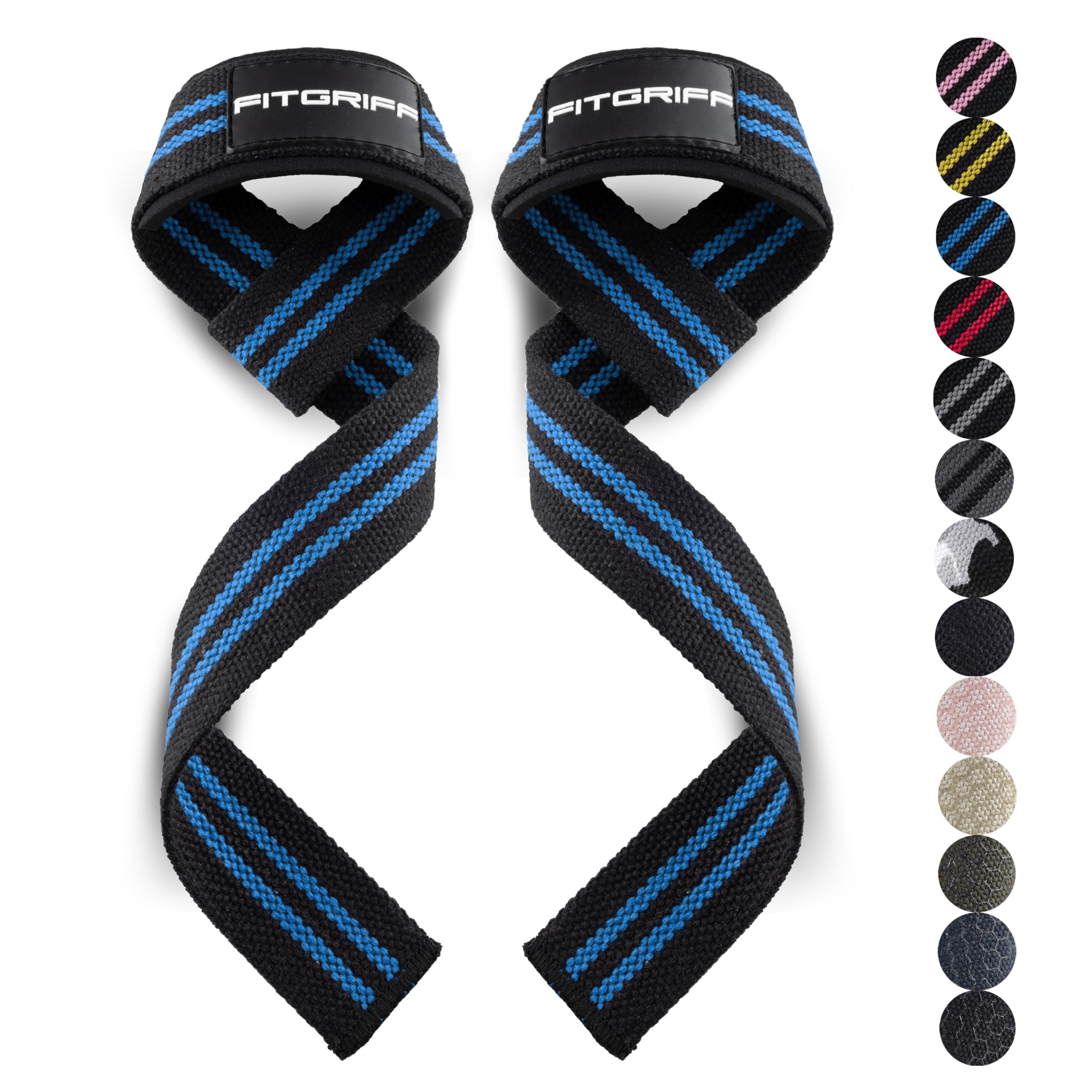 Fitgriff�� Lifting Wrist Straps for Weightlifting, Gym, Deadlift, Workout (Made of Premium Cotton & Padded) - Men & Women (Standard, Black/Blue)