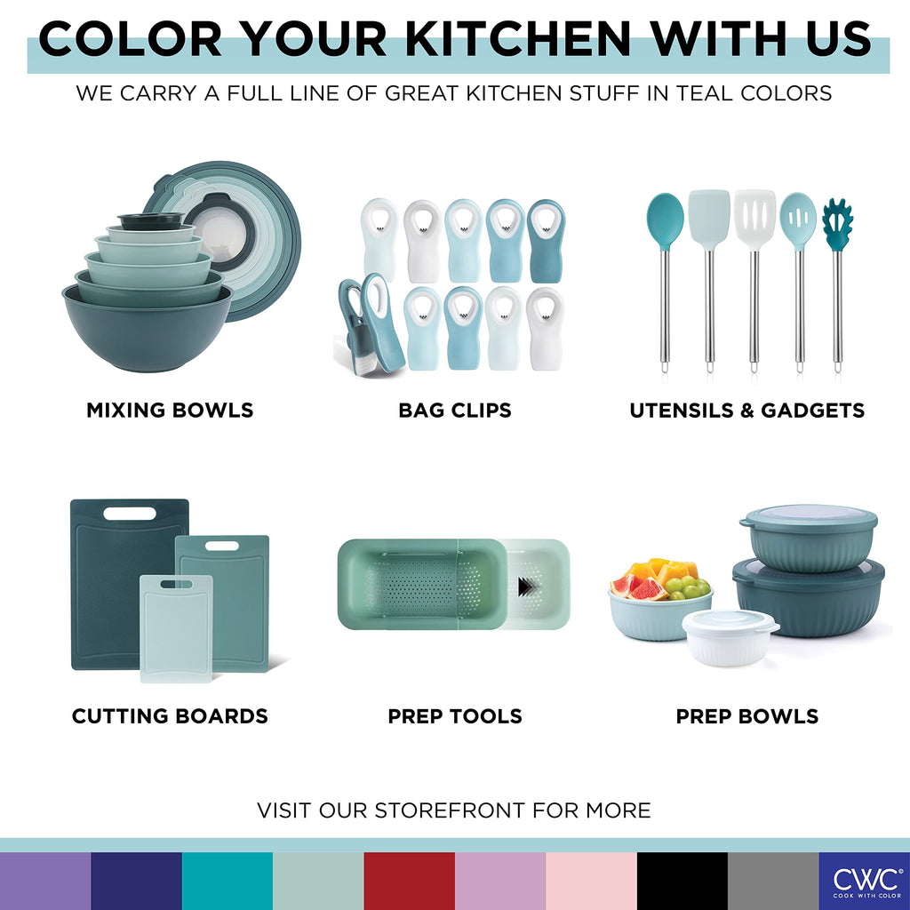 COOK WITH COLOR Prep Bowls with Lids- Wide and Deep Nesting Plastic Small Mixing Bowl Set with Lids, 8 Piece Set - Wide Bowls, Teal