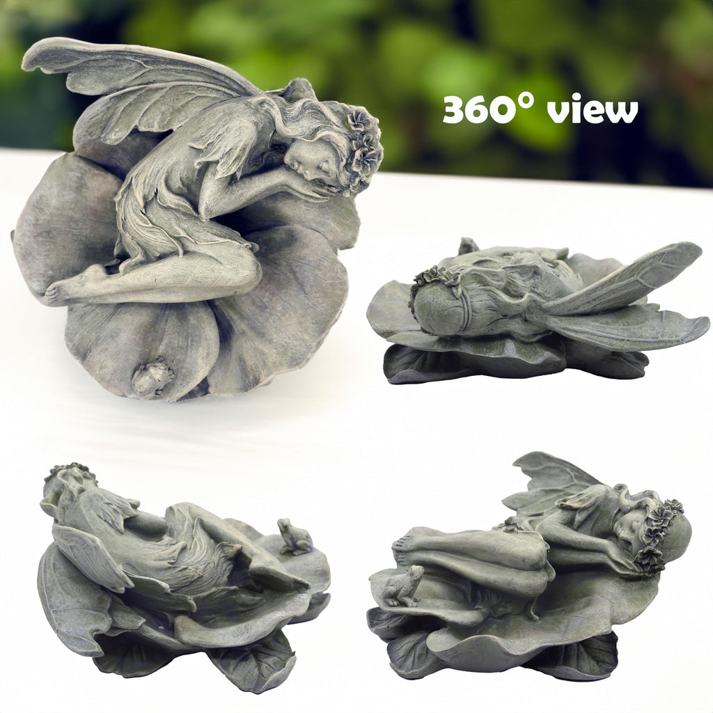 hvfun Garden Fairy Statue,Garden Sleeping Angel on Lotus Leaf with Bird Feeder Feature Outdoor Decor Sculptures Figurine Gardening Lawn