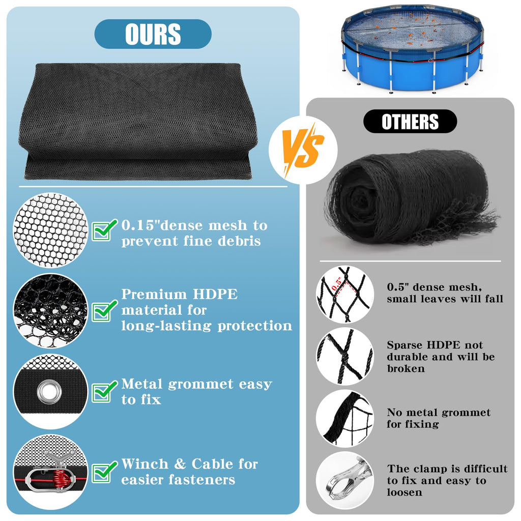 18 FT Pool Leaf Net Cover for Above Ground Pools, Ultra-Fine 0.15’’ Mesh Pool Cover with Winch & Cable, Pool Leaf Cover Prevents Leaves and Debris from Entering Pool