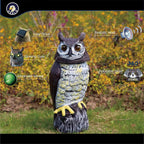 Ugold Solar Powered Owl with Motion Detection, Silent Mode, Flashing Eyes, Rotatable Head and Realistic Hoots, Plastic Owl Decoration for Home, Garden, Patio and Fence