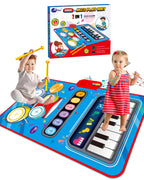 DQMOON Toys for 1 Year Old Boy Gifts, 2 in 1 Musical Mat with Piano & Drum, Adjustable Volume, Musical Toys for 1 Year Old, Christmas Birthday Easter Gifts for 1-2 Year Old Boys Girls (Blue)
