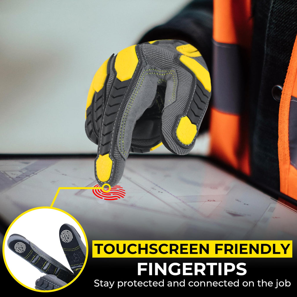 HANDLANDY Cut Resistant Men Impact Resistant Work Gloves, Padded Palm Grip Heavy Duty Working Glove (Medium, Blue)
