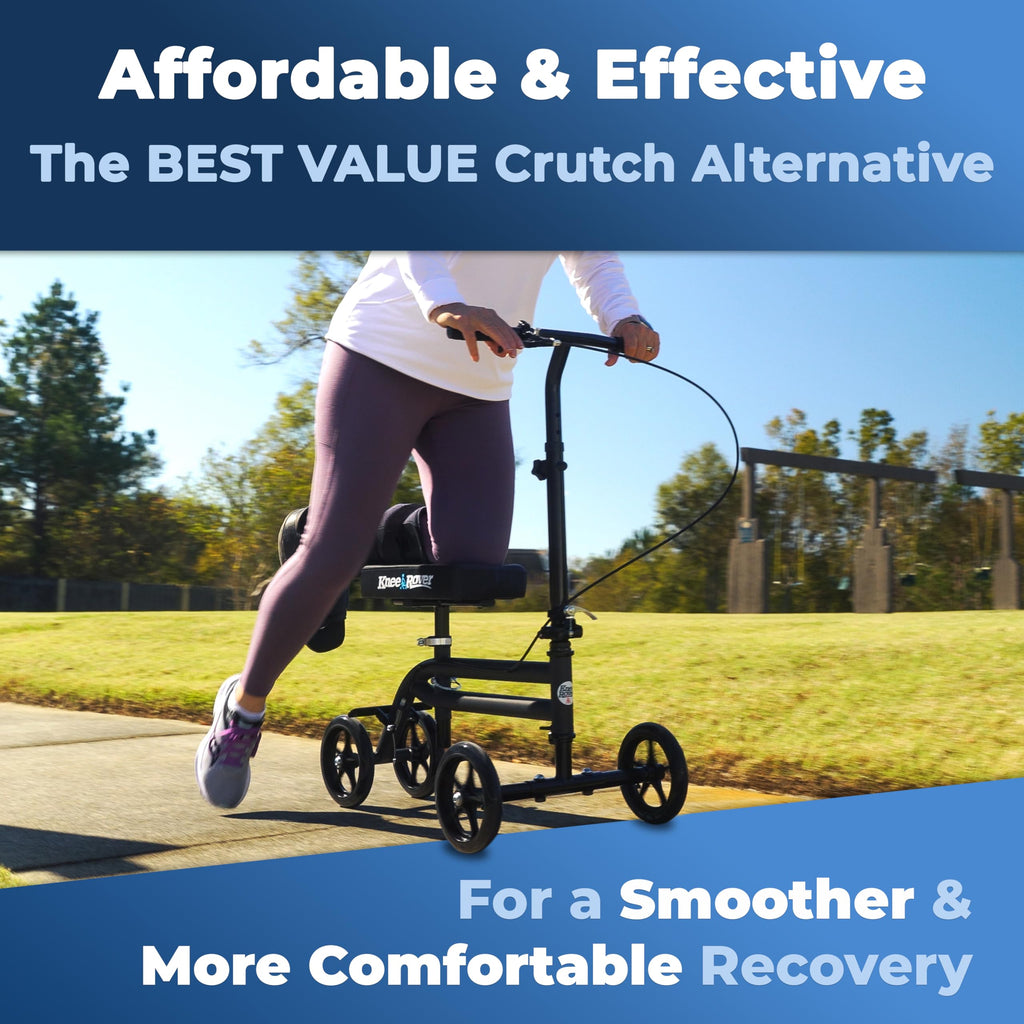 KneeRover Economy Steerable Knee Scooter – Foldable Mobility Aid & Knee Walker with Adjustable Handlebar and Comfortable Knee Pad for Adults (Black)