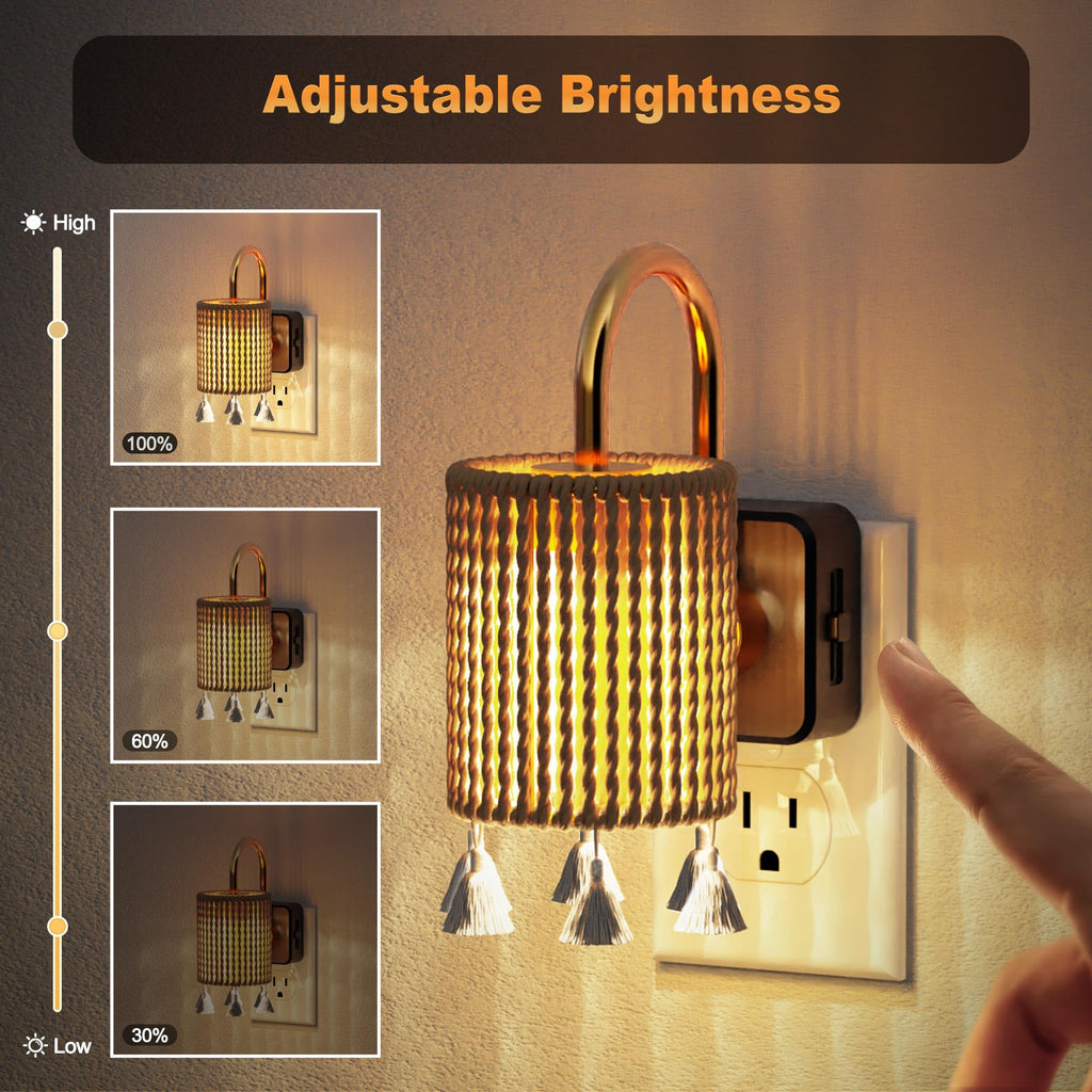 JandCase Night Light Plug in, Modern Night Lights Plug into Wall with Dusk to Dawn Light Sensor, Warm White 3000K Boho Nightlight LED, Adjustable Brightness for Bathroom Bedroom Hallway 2 Pack