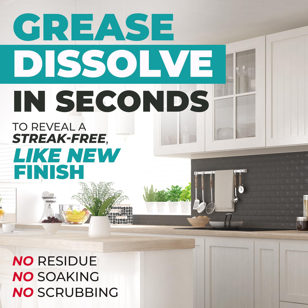 Kitchen Cabinet Cleaner – Gentle, Residue-Free and Effective Everyday Degreaser & Grime Remover for Wood, Painted and Finished Furniture - Complete with Cleaning Brush & Cabinet Cleaner Spray 32oz
