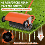 Hubiiett 24 Inch Rolling Lawn Aerator, Heavy Duty Manual Aerator Tool, Up to 70 lbs, Push Spike Aeration Tool with 42 Spikes, Suitable for Lawns, Garden, and Yard Grass Aeration [Orange]