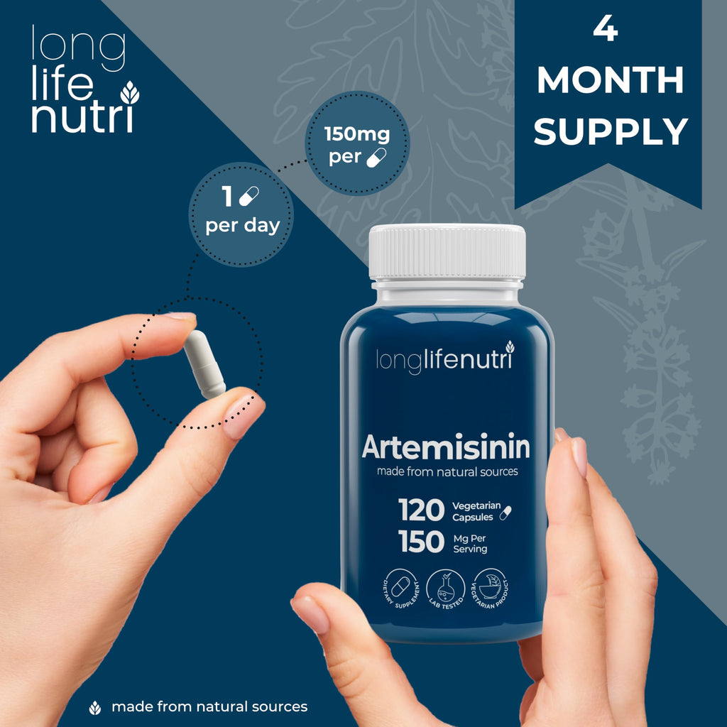 LongLifeNutri Artemisinin 150mg - Extracted from Sweet Wormwood, 120 Vegetarian Capsules, Organic Artemisia Annua Supplement for Daily Detox, 4-Months Supply, GMP Certified, Made in USA