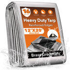 12x20FT Waterproof Tarp, Yumatum 16 Mil Heavy Duty Tarps with Reinforced Edges/Brass Grommets, 100% UV Blocking/Tear Resistant Poly Tarp for Camping, Patio, Tent, Boat(Silver/Black)