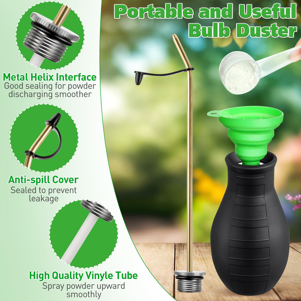 Diatomaceous Earth Powder Duster, 8OZ Garden Powder Applicator Dispenser with Long Metal Tube, Bulb Duster Sprayer for Home Organic Gardening Agricultural Supply (Black,1 Pack)