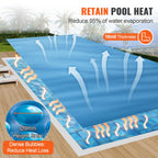 VEVOR Solar Pool Cover, 40 x 20 ft Rectangle Solar Cover 16 mil for Pools, Inground Above Ground Swimming Pool Solar Blanket with Bubble, Heat Retaining Solar Covers Blue