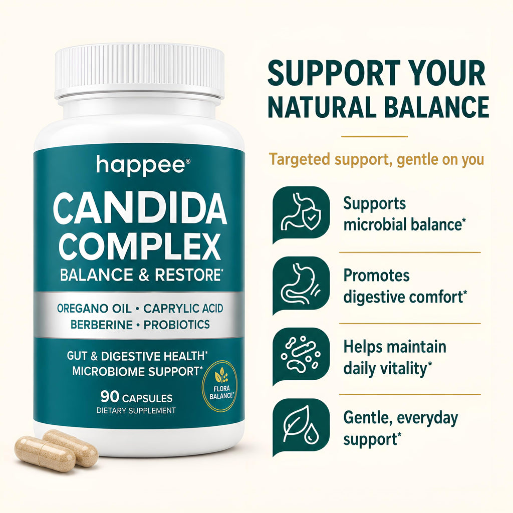 Happee Candida Cleanse Detox Supplement, Gut & Digestive Health, 90 Caps