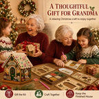 3D Christmas House Diamond Painting Kit for Adults, Wooden Pearl Art Craft